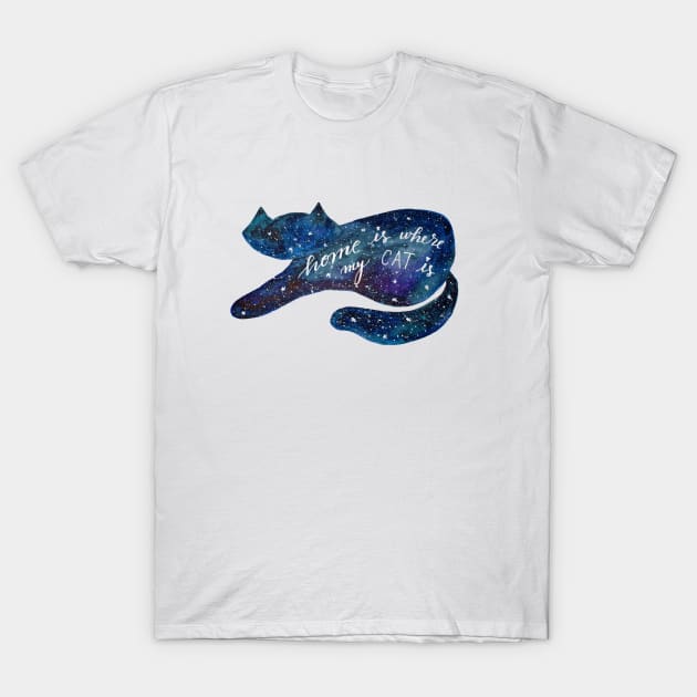 Watercolor galaxy cat - blue T-Shirt by wackapacka